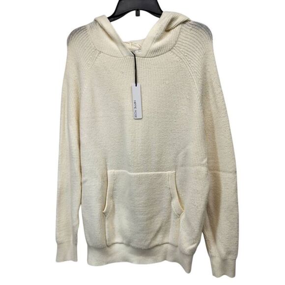 Hippie Rose Women's Large Cable Knit Cream Drawstring Pullover Hoodie Comfort - Picture 1 of 7